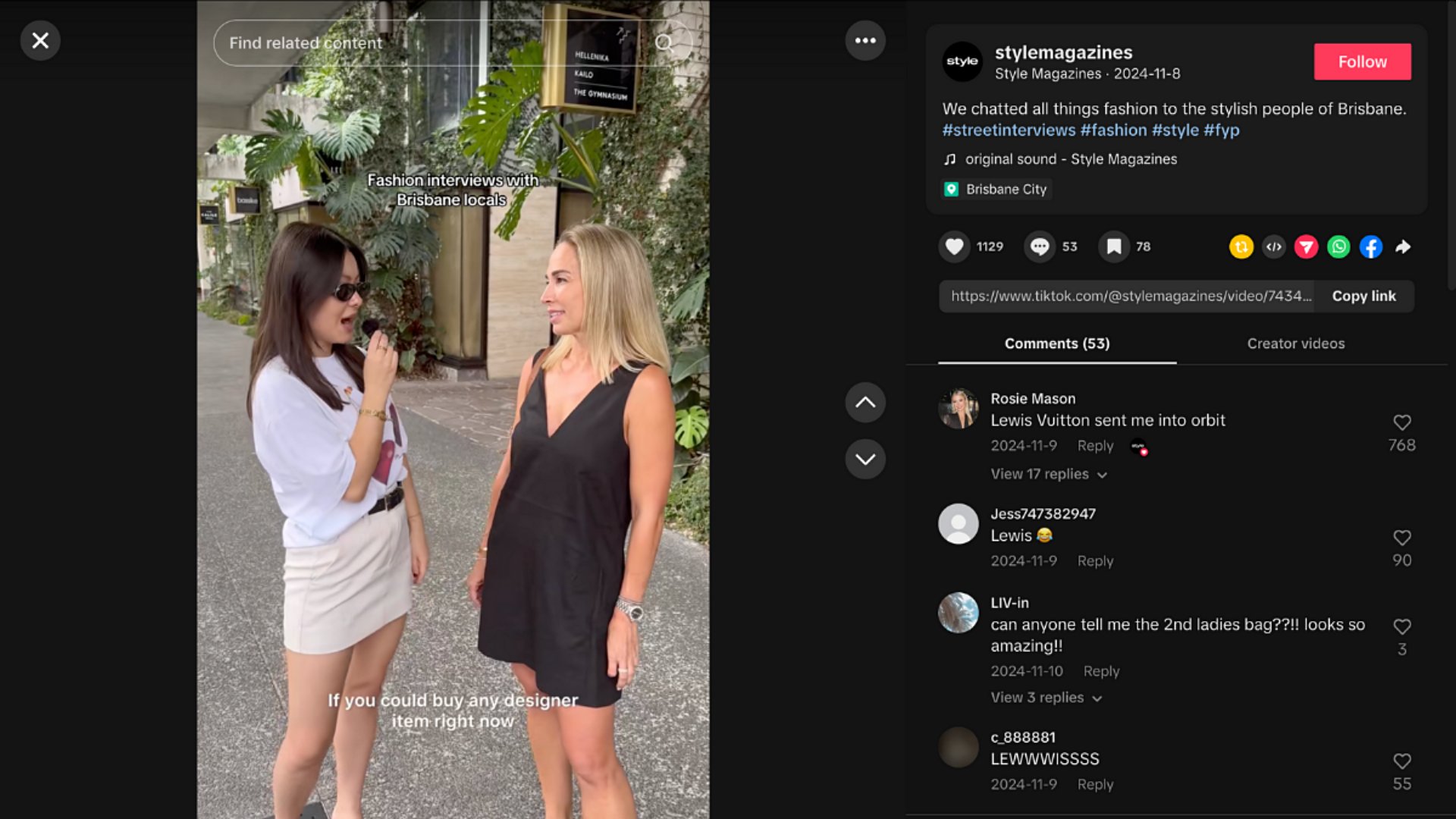 Brisbane-based magazine Style showcases street interviews with locals on their TikTok.