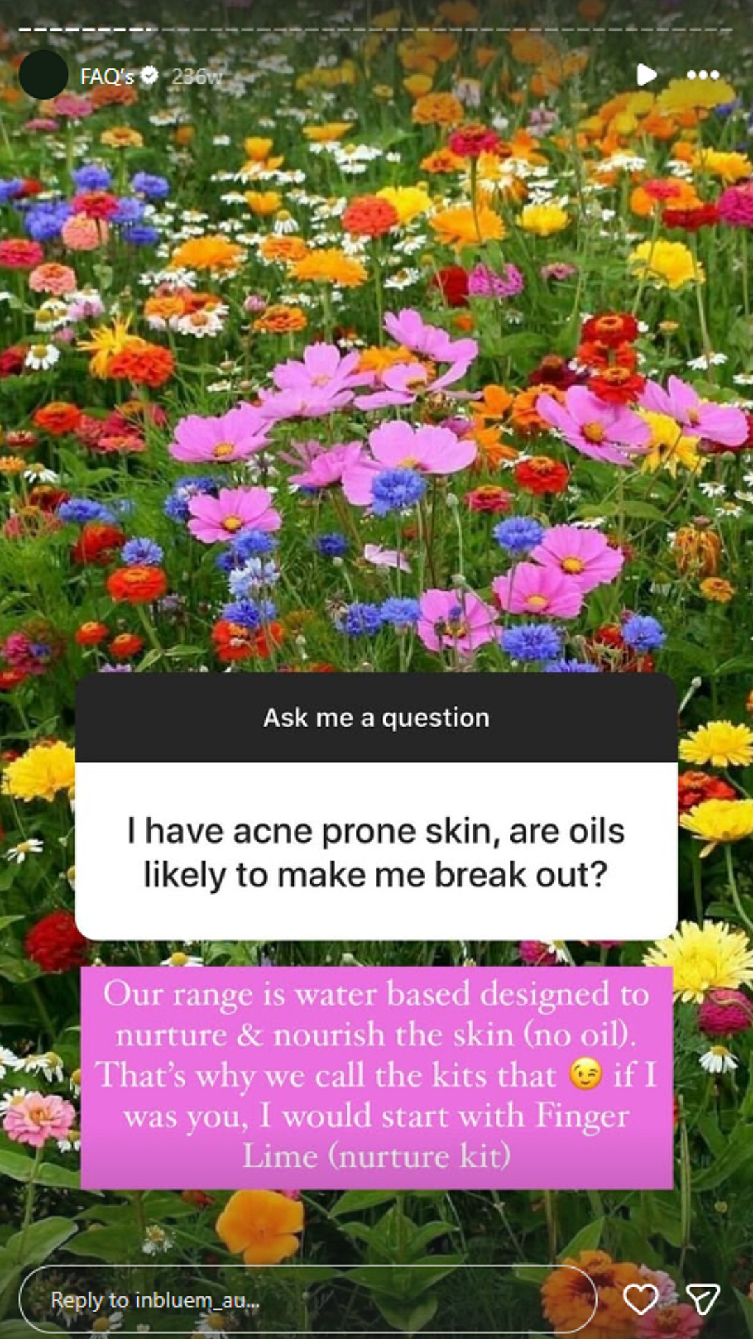 INBLEUM made its skincare feel personal by answering real follower questions in Stories.