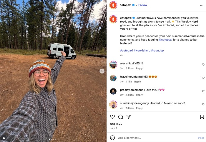 social media amplification from cotopaxi on instagram via ugc