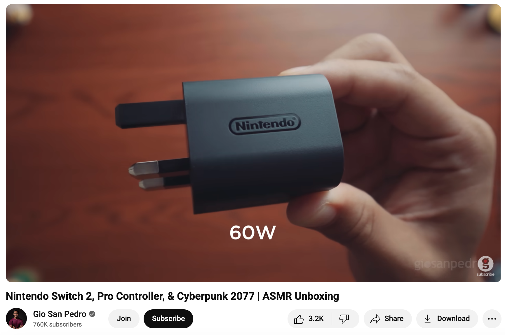 Gio San Pedro Nintendo ASMR unboxing YouTube video