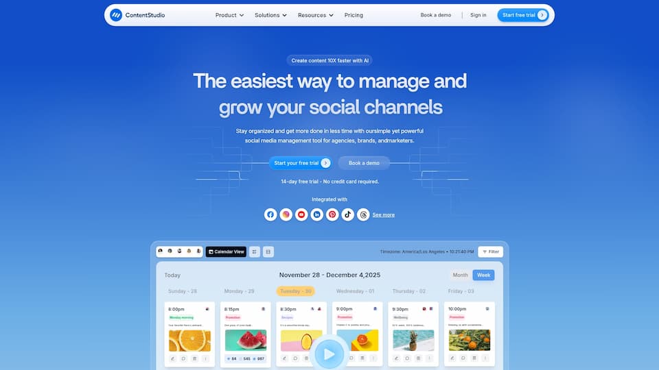ContentStudio content curation and AI generation features page