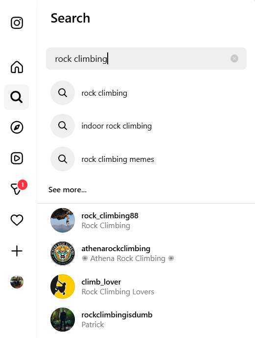 search on Instagram for “rock climbing."