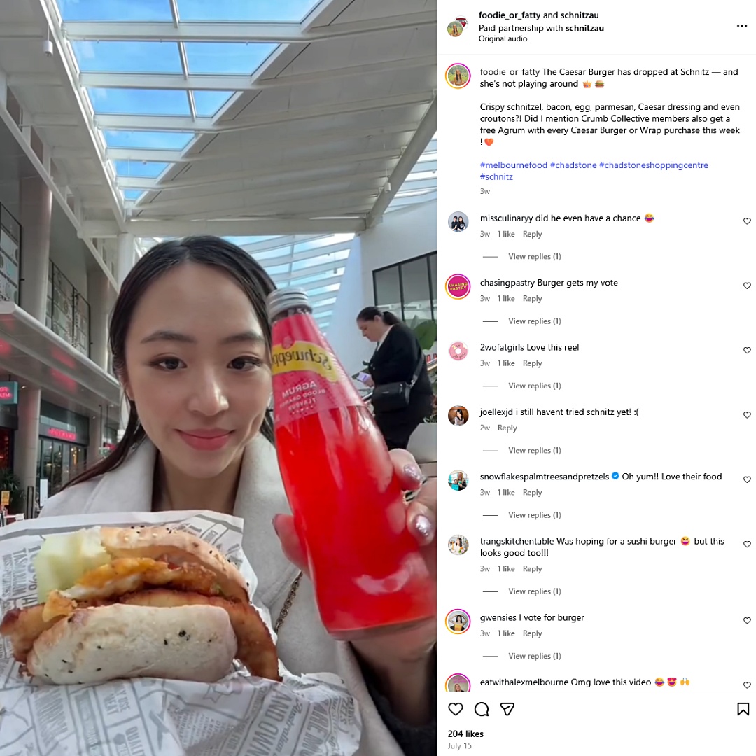 A video of Connie trying the new Caesar Burger at Schnitz
