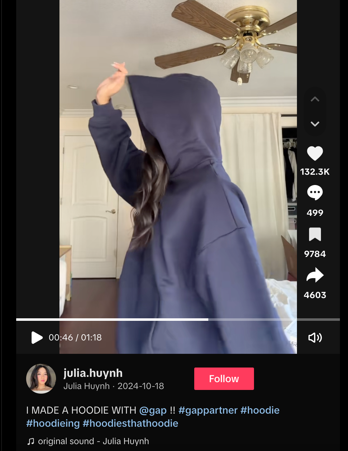 TikTok creator Julia Huynh unboxing her co-designed hoodie collaboration with Gap