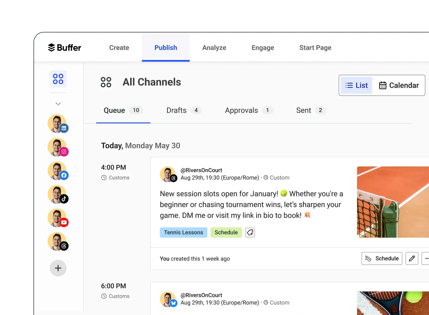 UI of Buffer's publishing tool