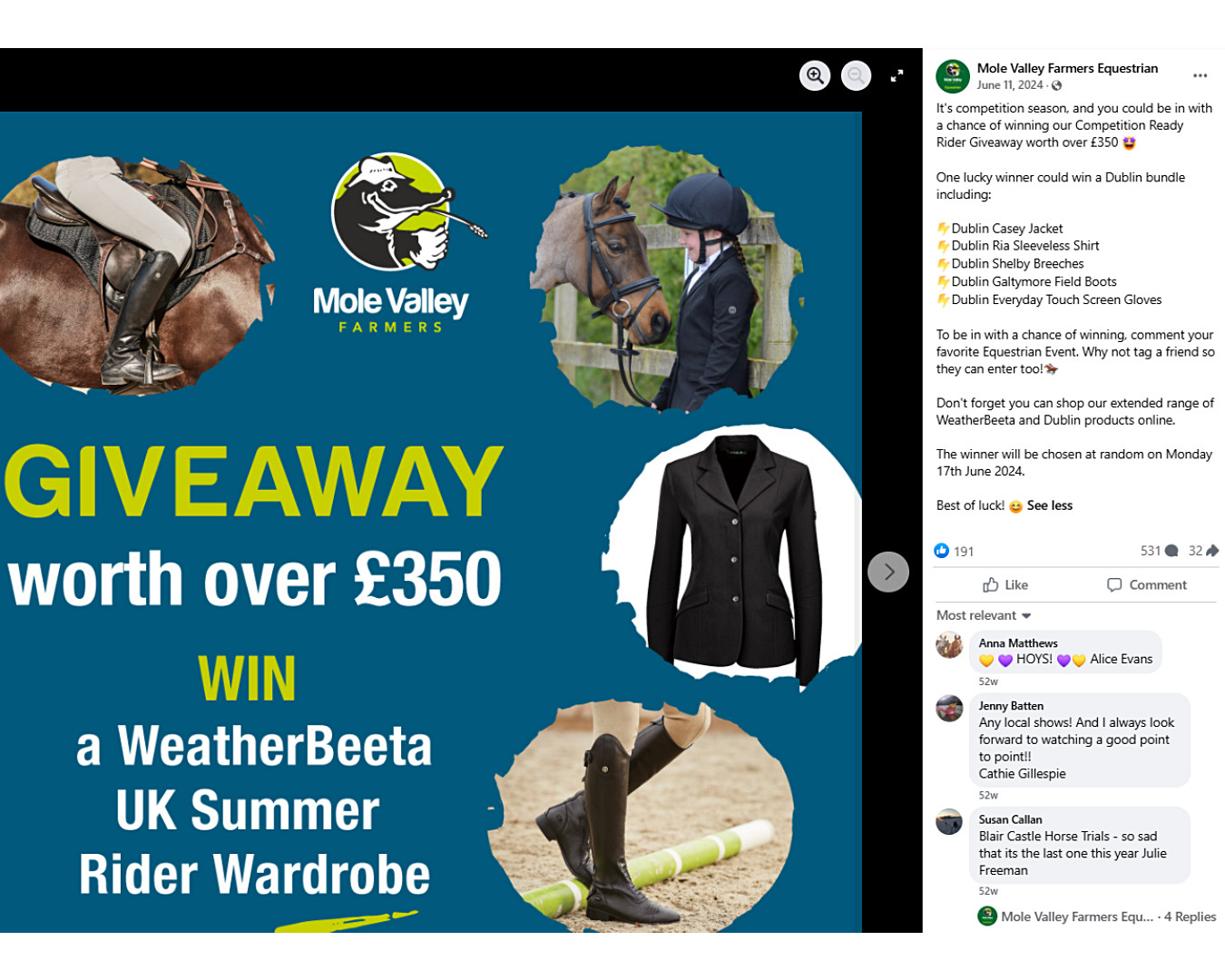 Mole Valley Farmers hosted a giveaway of its Dublin bundle of equestrian goods.