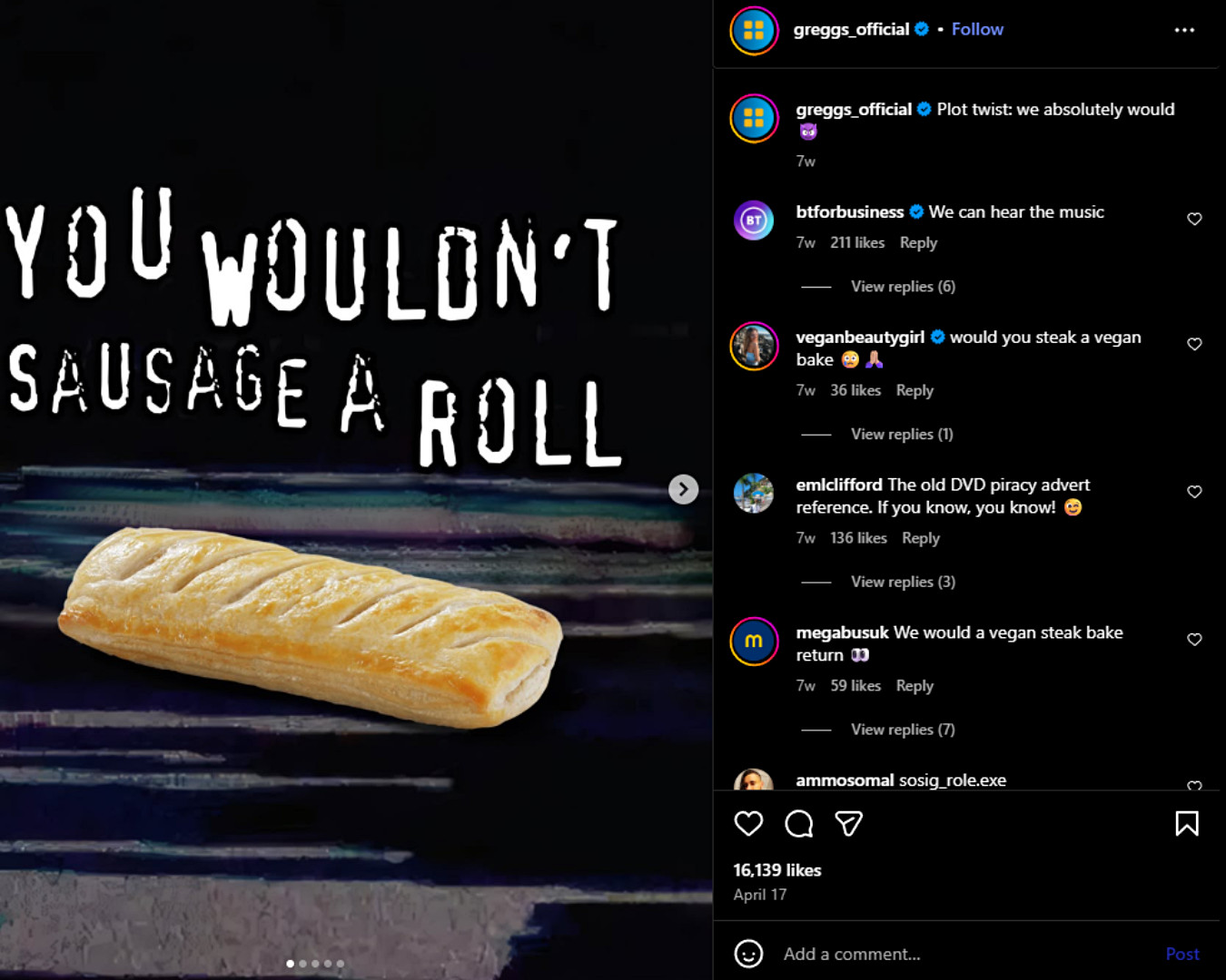 Greggs targeted its millennial audience with a meme throwback to early 2000s anti-piracy ads.Greggs targeted its millennial audience with a meme throwback to early 2000s anti-piracy ads.