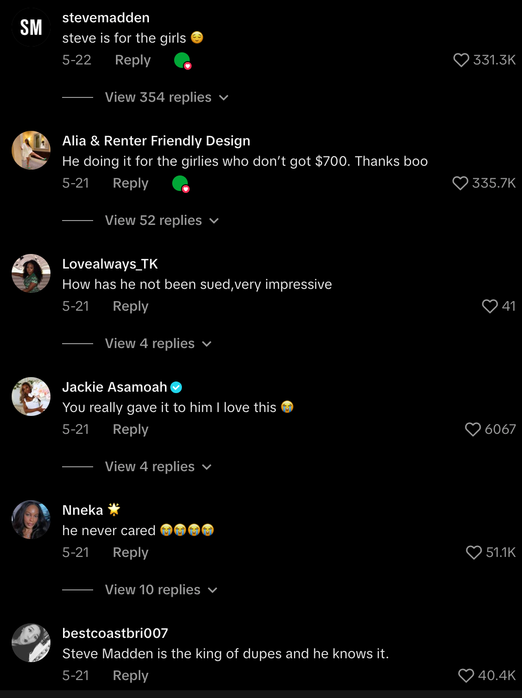 TikTok comments on Steve Madden’s viral Cutting Room Floor podcast clip
