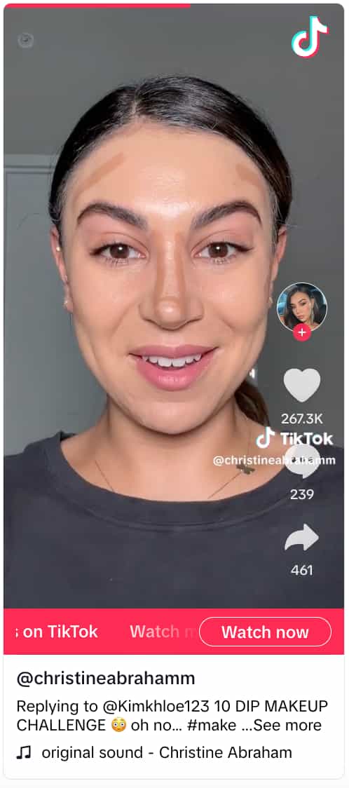 TikTok video showing a user with some makeup applied on the contours of her face