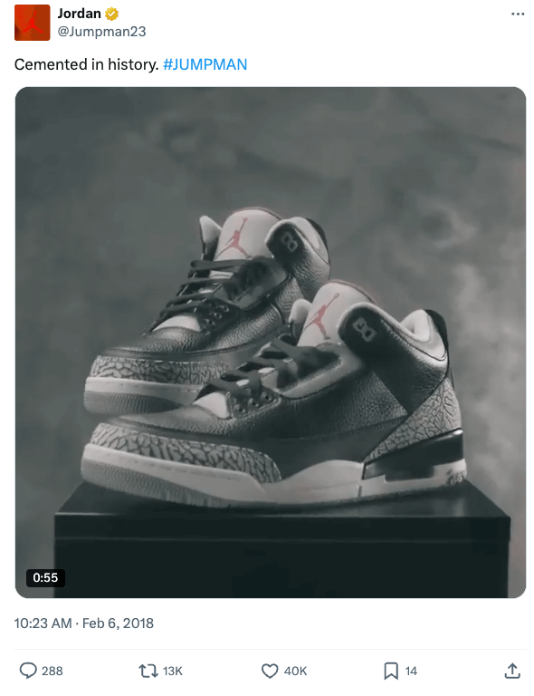 Jordan by Nike X post with a video sharing history of Air Jordans