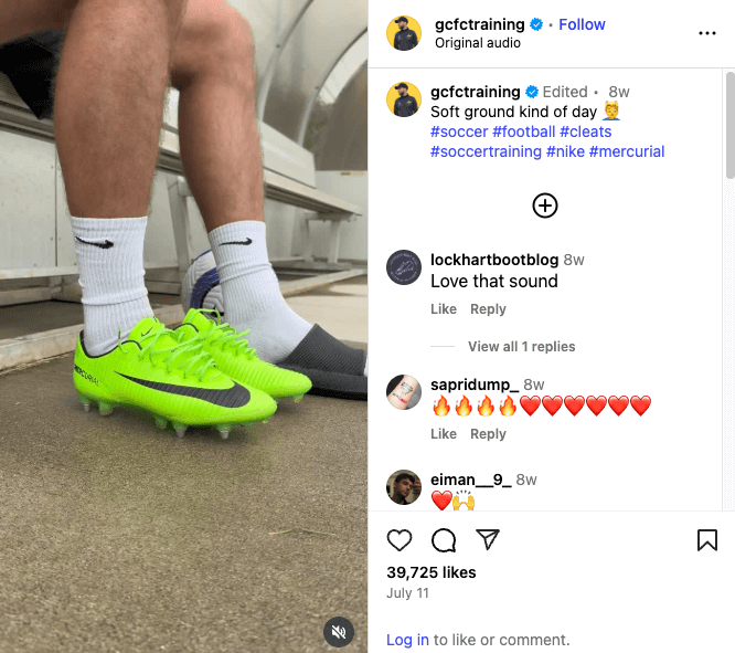Instagram Reel from @gcfctraining showcasing Nike Mercurial shoes 