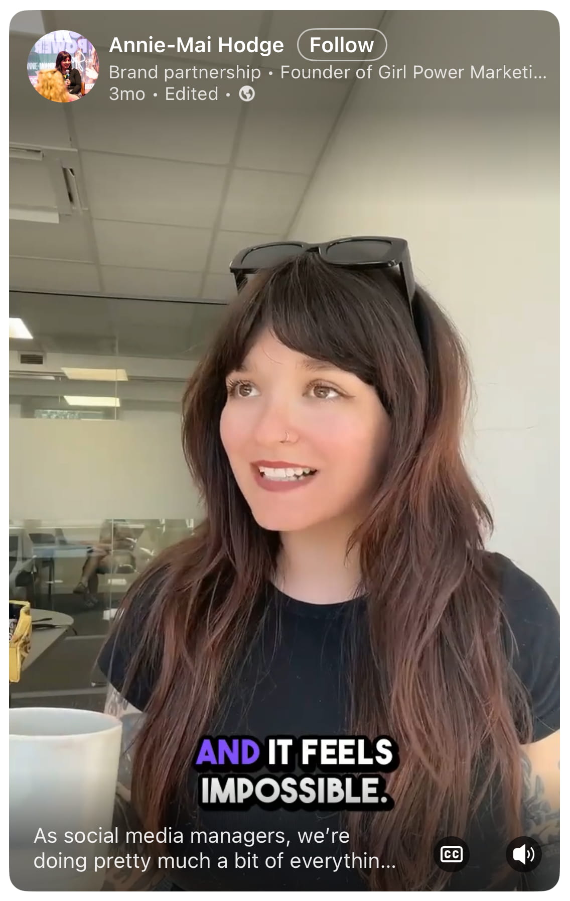 Annie-Mai Hodge’s LinkedIn video review of Semrush’s social media toolkit, showing how she uses it for content and strategy 