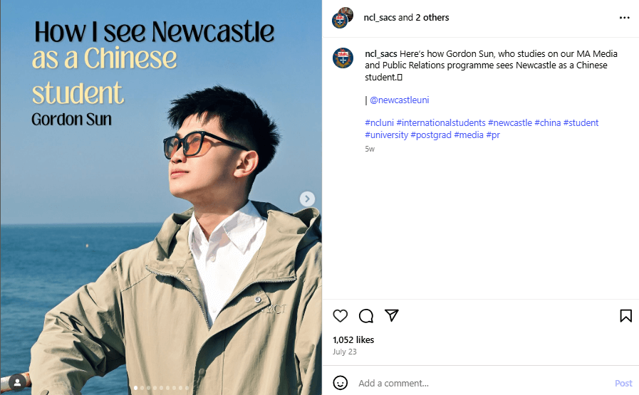 Newcastle University’s Instagram carousel post targeting Chinese students 