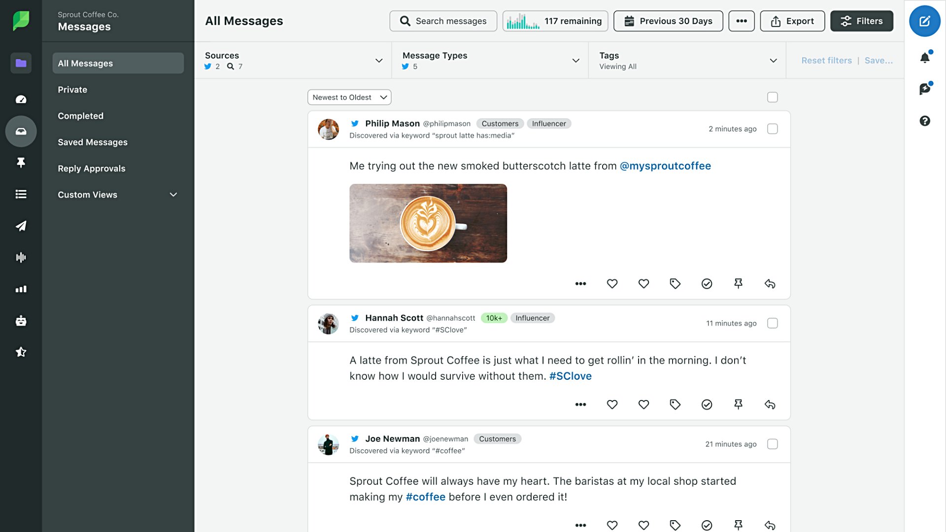 Sprout’s smart inbox feature.