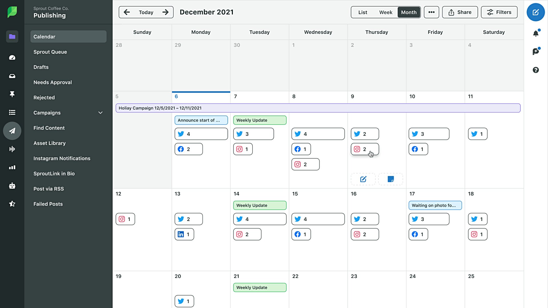 Sprout’s social publishing calendar.