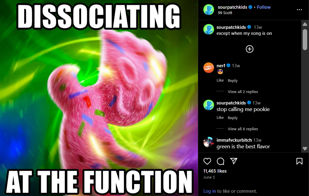 A meme from the Sour Patch Kids Instagram account 