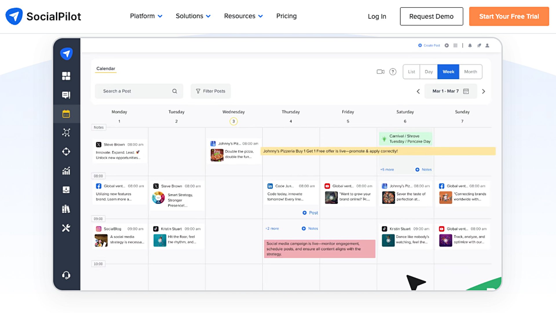 SocialPilot’s calendar dashboard