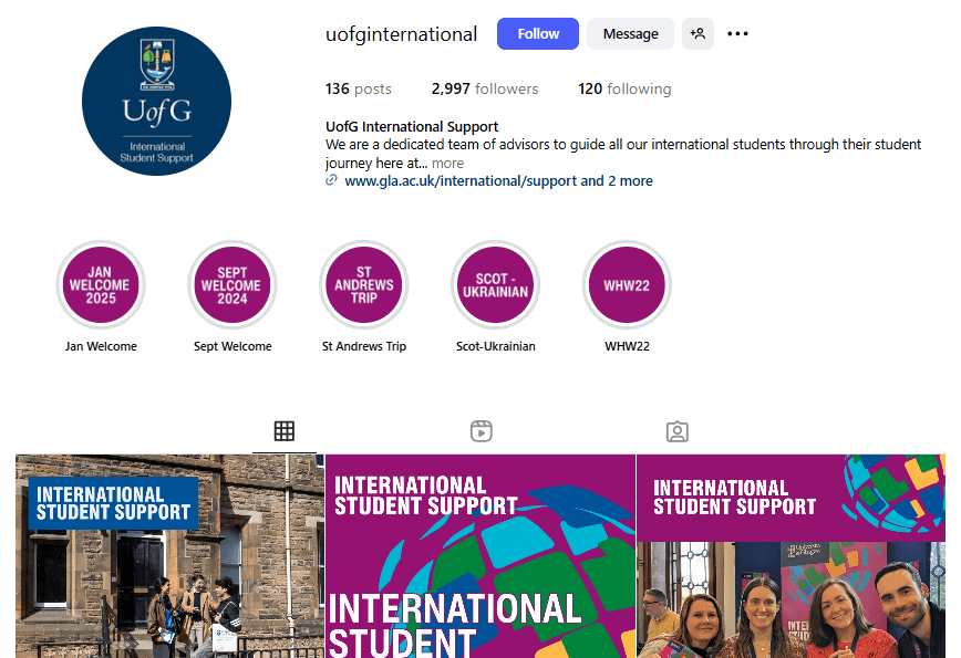 The University of Glasgow’s unique international support Instagram account
