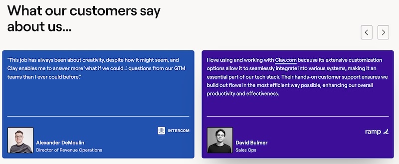 clay homepage testimonials from key opinion leaders