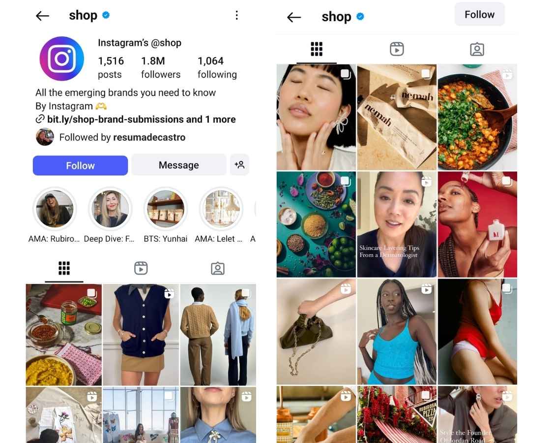 Creator content on Instagram’s Shop shows products from fashion to hand cream to Chana Masala prep.