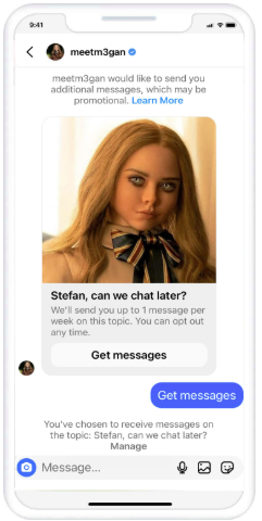Universal Pictures used an AI chatbot M3gan as a Whatsapp campaign to promote their horror film.