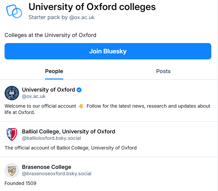 Oxford’s department Starter Pack on Bluesky