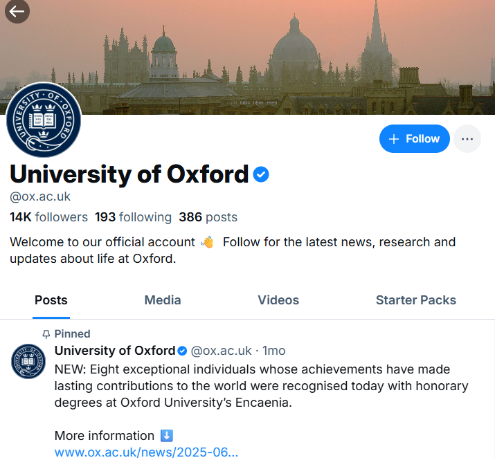 Oxford's Bluesky feed