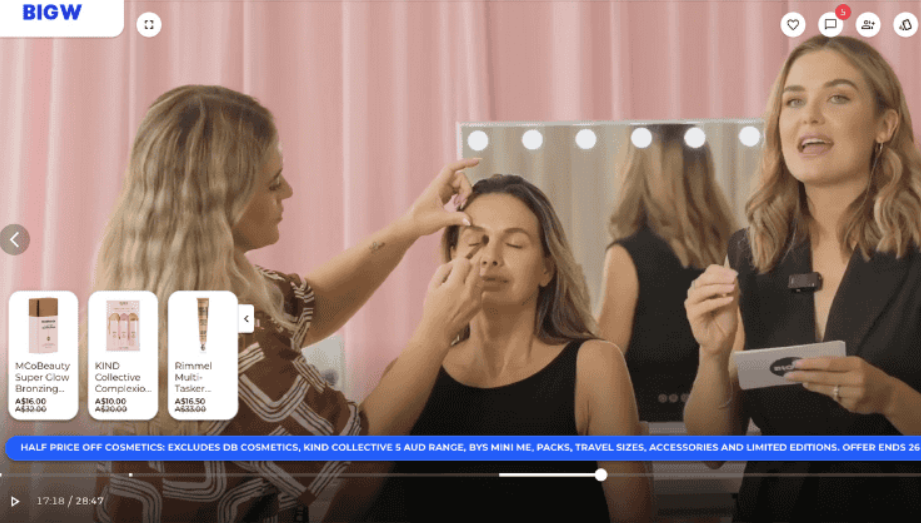 BIG W’s live shopping session, featuring cosmetics