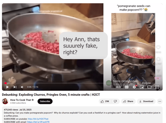 A YouTube video on the How to Cook That channel in which Ann Reardon debunks food hacks and recipes found online.