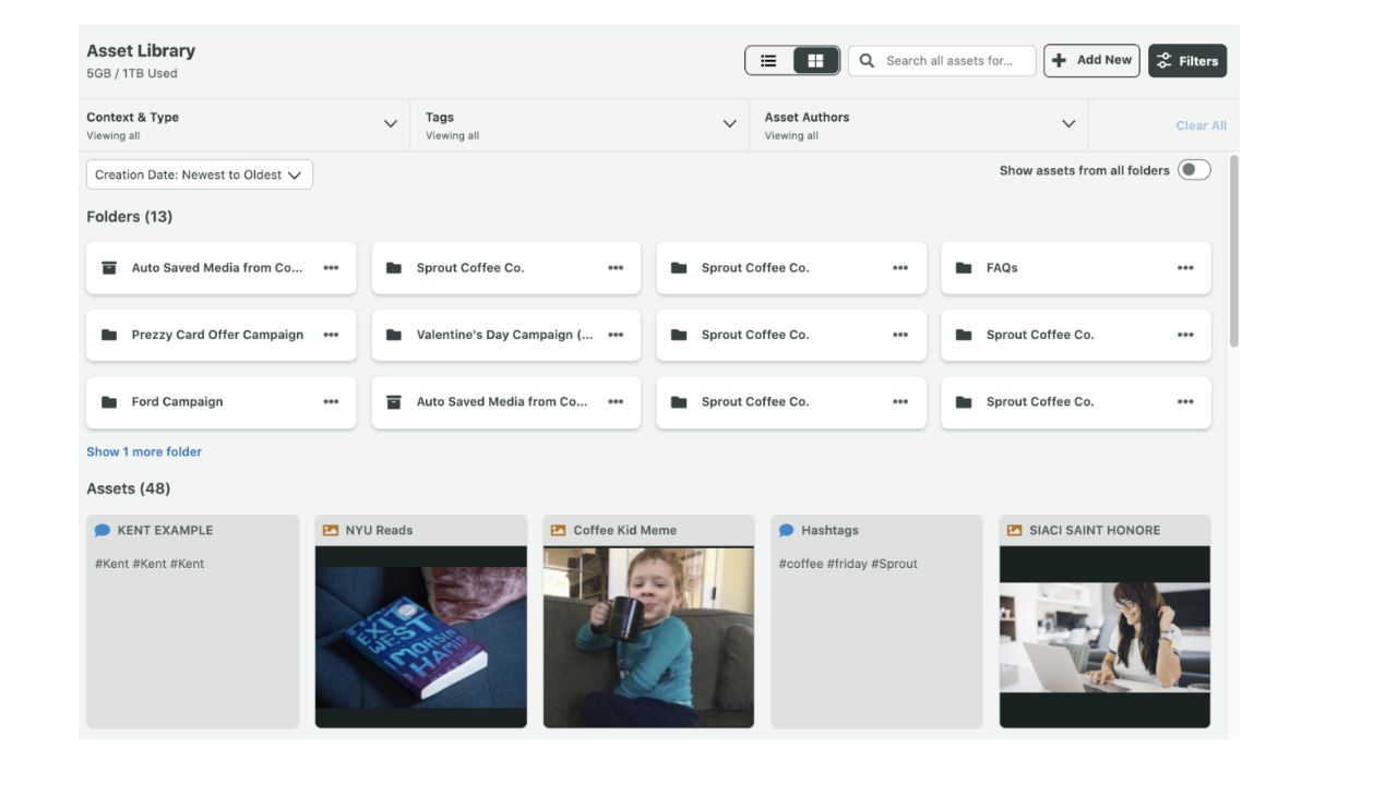 Sprout Social’s Asset Library being used to collect social media content.