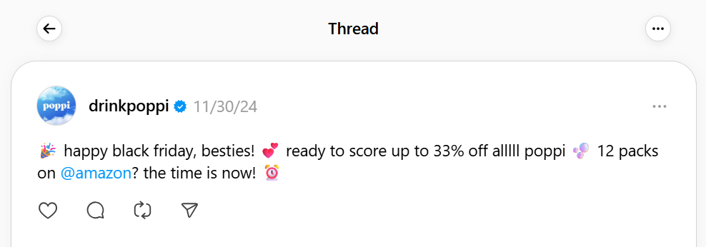 A Black Friday Threads post from Poppi.