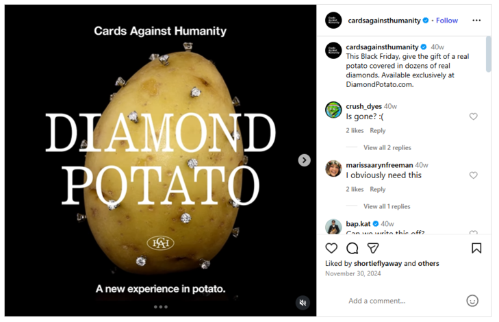 A Black Friday Instagram post from Cards Against Humanity.