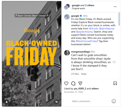 A Black Friday Instagram post from Google.