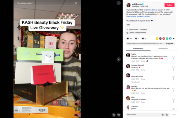 A Black Friday TikTok post from KASH Beauty.