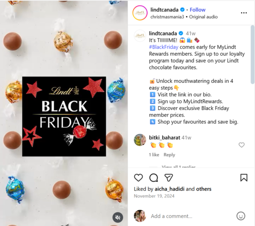 A Black Friday Instagram post from Lindt Canada.