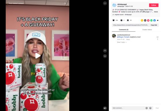 A Black Friday TikTok post from Poppi.