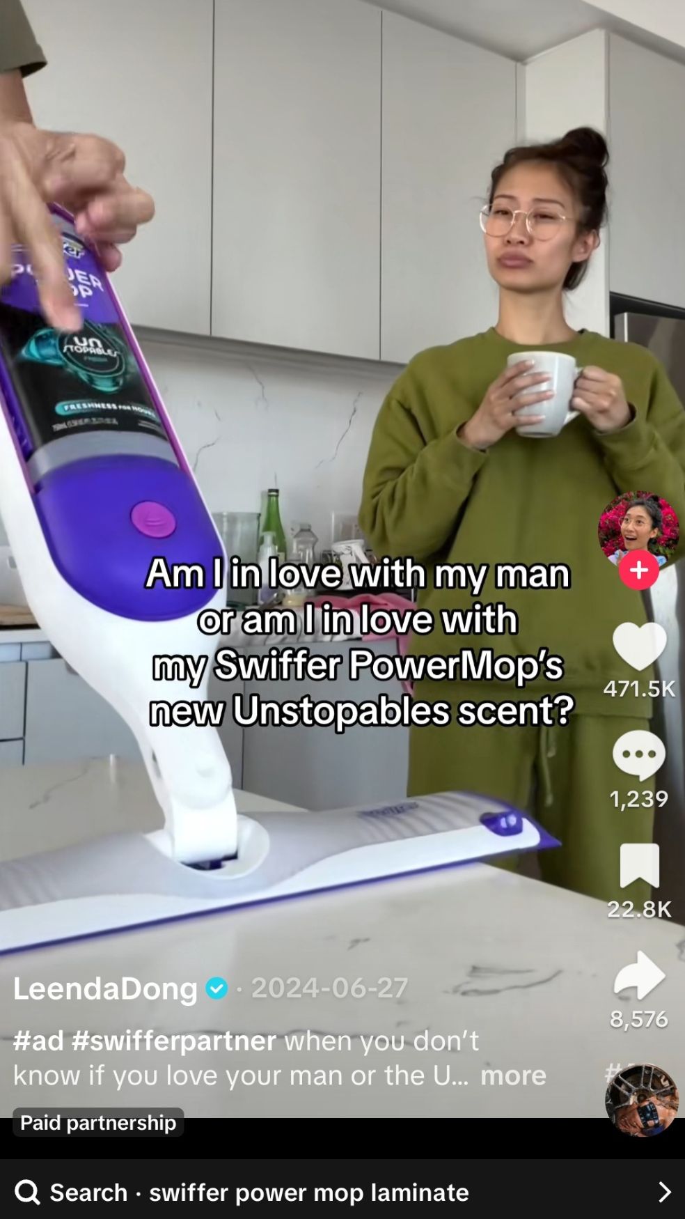 A TikTok affiliate promotes a Swiffer product.