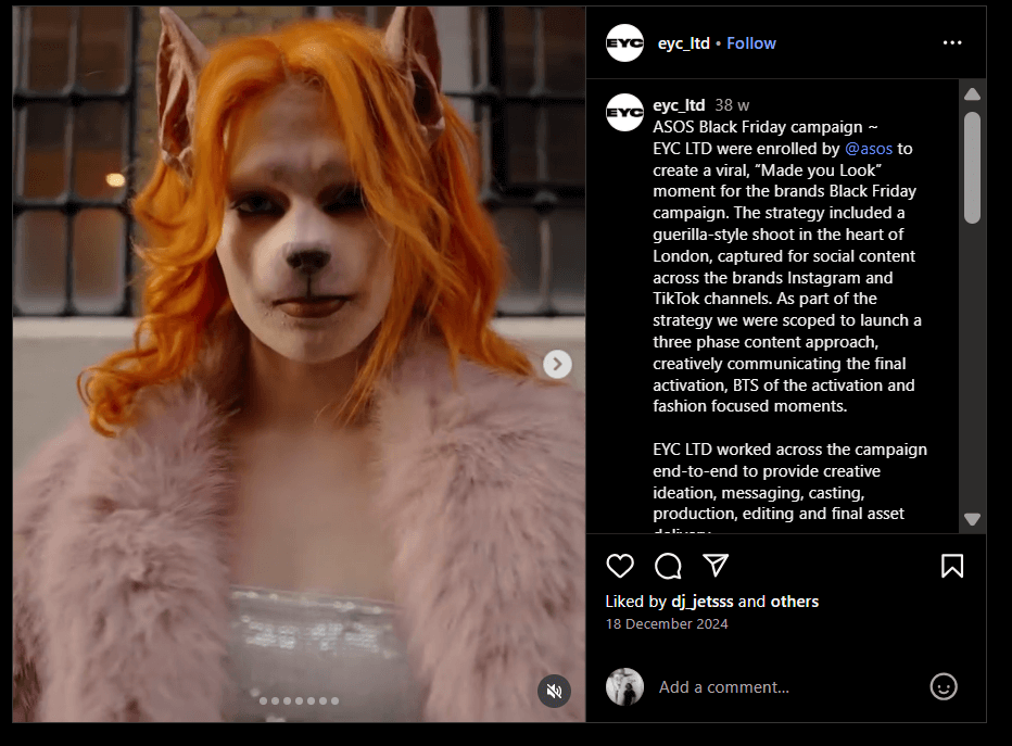 ASOS's Instagram Black Friday marketing campaign