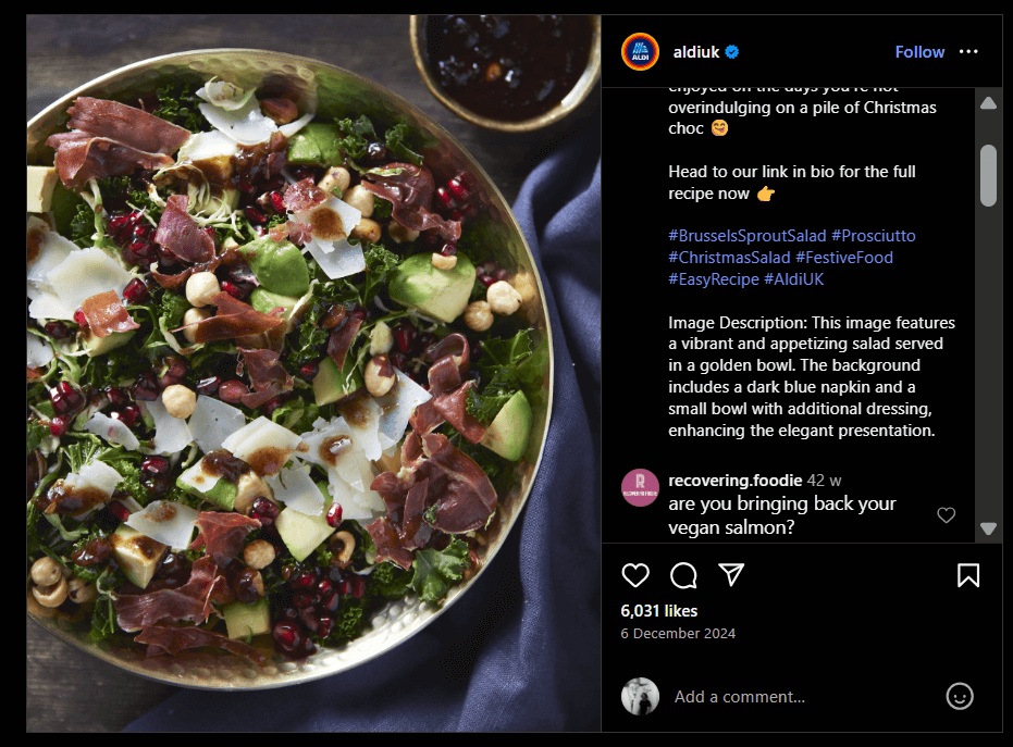 An Instagram recipe post from Aldi Uk