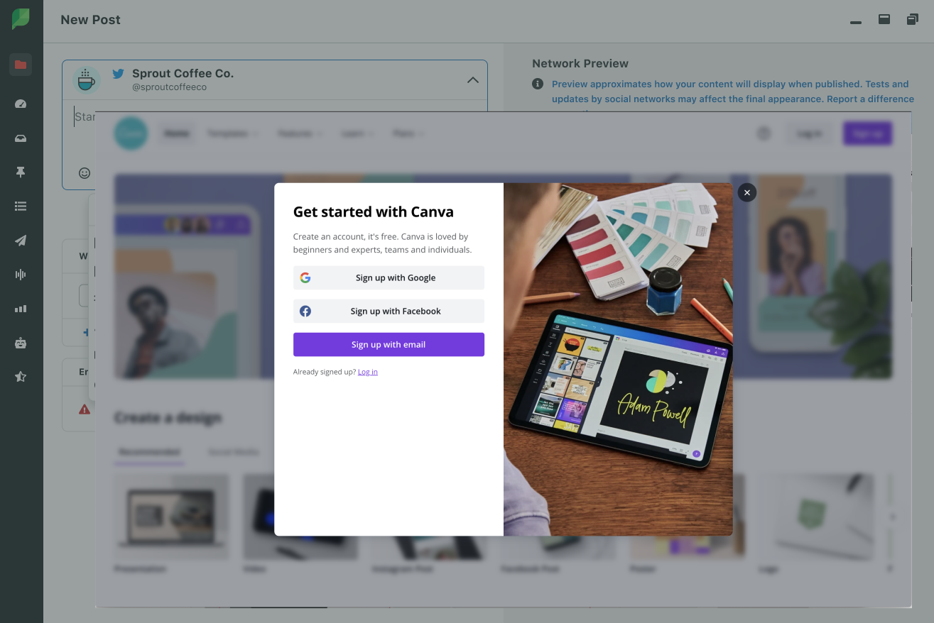 Canva editor sign in page