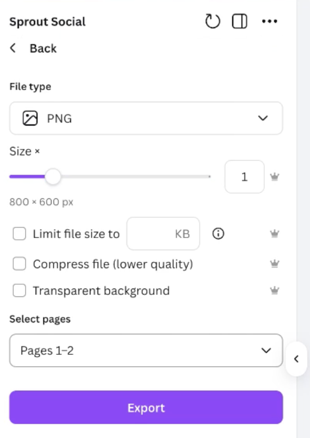 Export screen in Canva Sprout Social add-on 