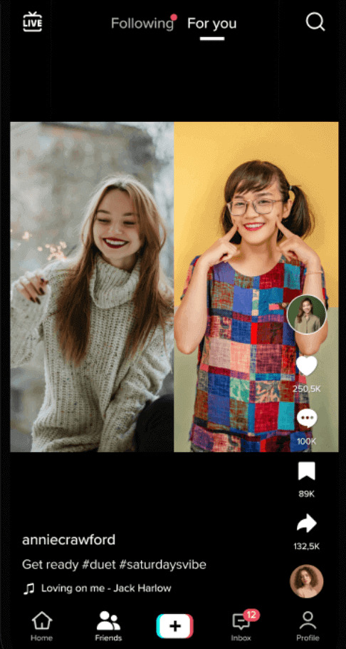 A TikTok Duet video featuring two girls smiling on a split screen