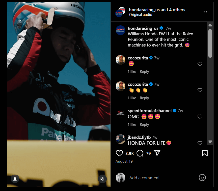 A collaboration post by Honda about their F1 vehicle