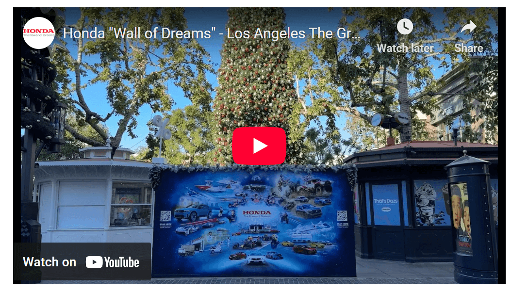 A YouTube video for Honda’s “Wall of Dreams” AR campaign