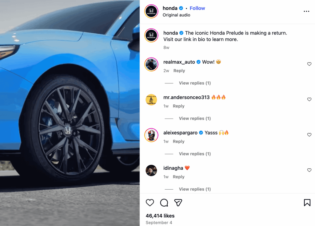 Instagram Reel from Honda featuring the latest Honda Prelude model.