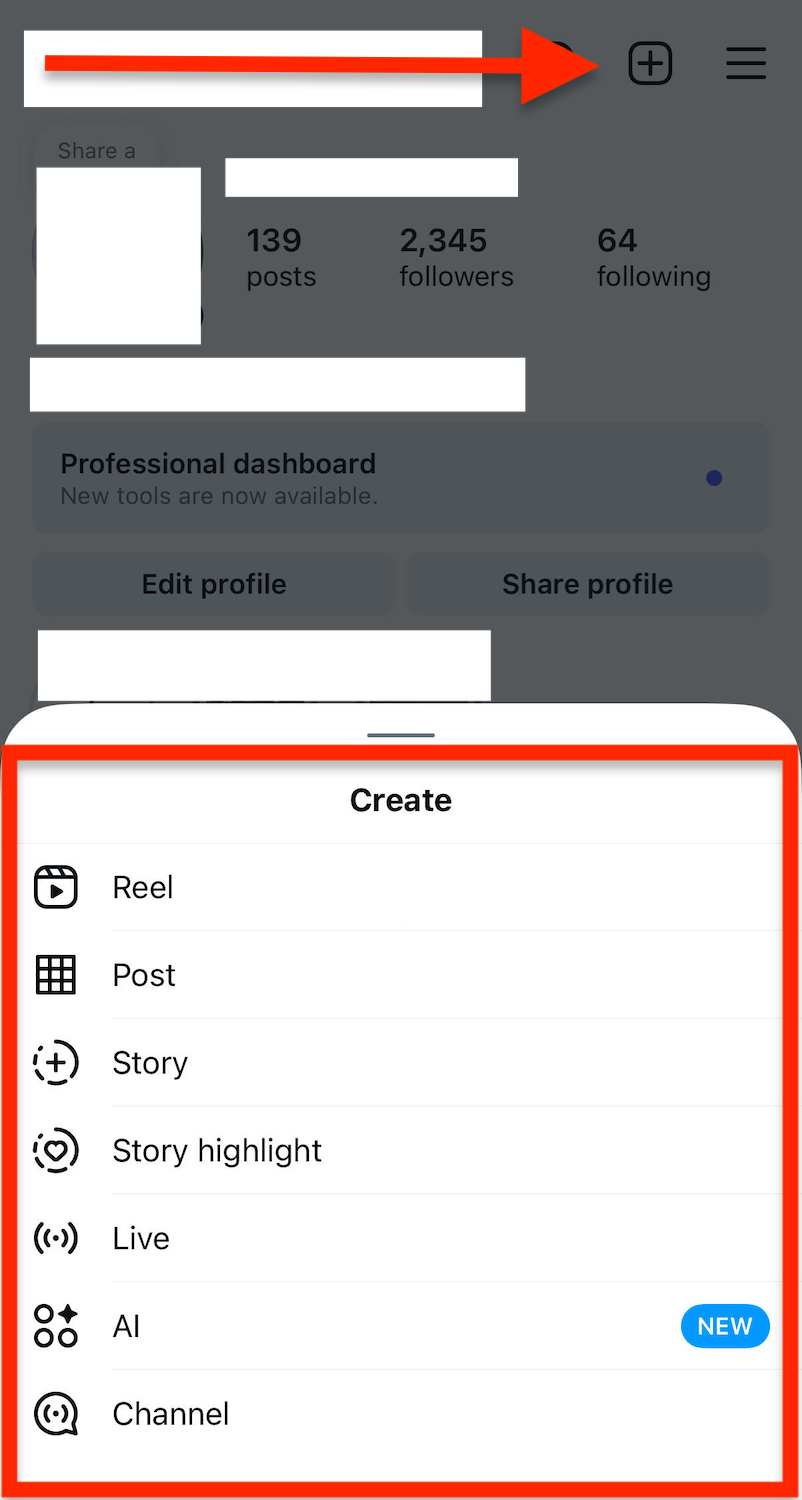 Screenshots that show how to upload an Instagram post