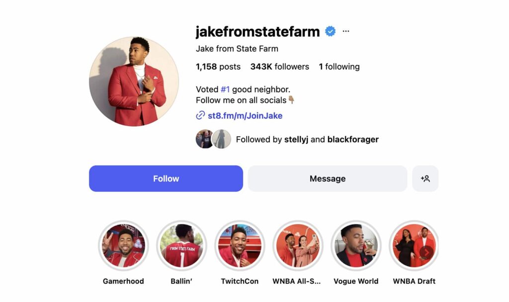 Jake from State Farm's Instagram account
