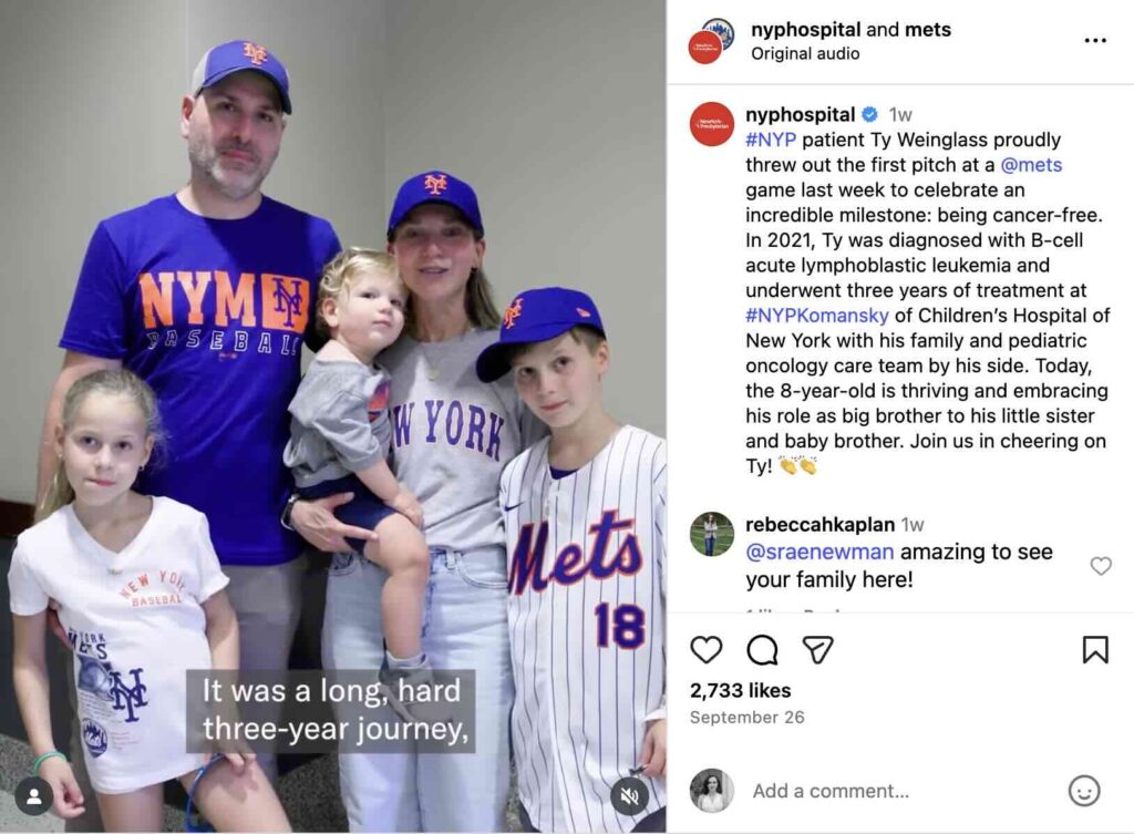 A Reel from the New York Mets and NewYork-Presbyterian where a childhood cancer patient throws out the first pitch at a baseball game