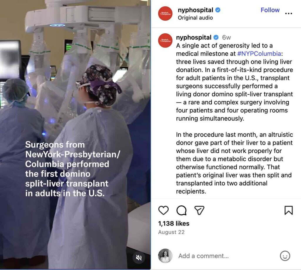 A Reel from NewYork-Presbyterian from the operating room where doctors performed the first domino split-liver transplant in the adults in the US