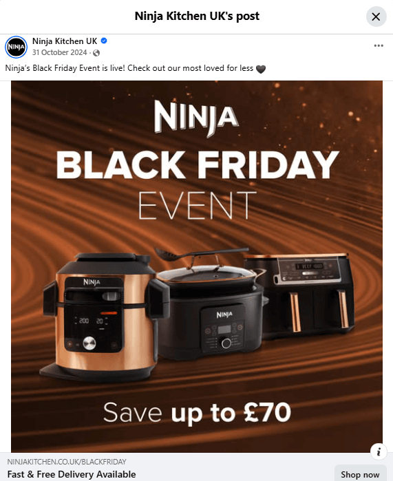 Black Friday Facebook advert by Ninja